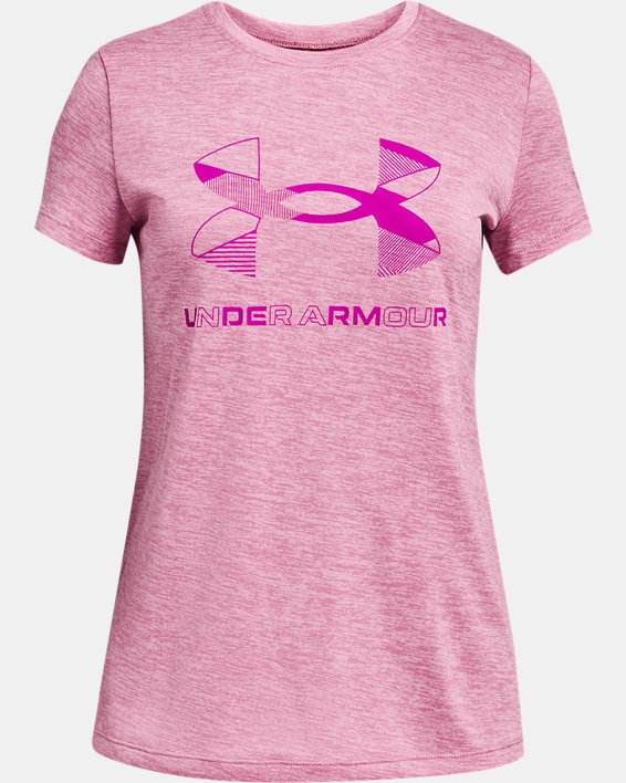 Girls' UA Graphic Twist Big Logo Short Sleeve, Pink, pdpMainDesktop image number 0